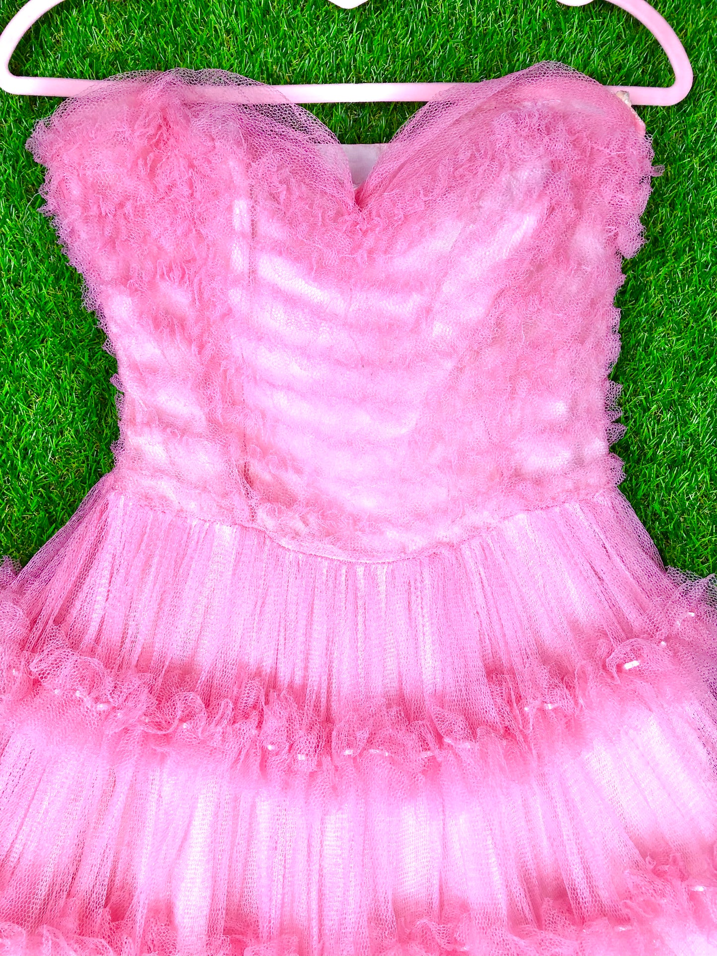 1950's Barbie Pink Tulle Party Dress With Sweetheart Neckline
