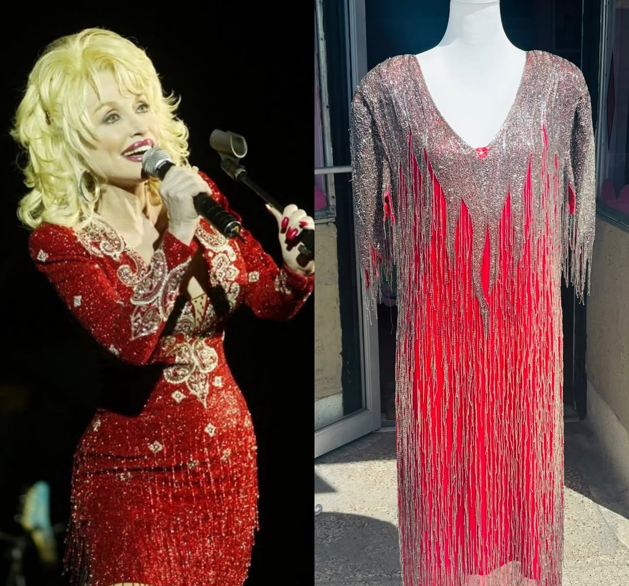 1980's Fiery Red Fully Beaded Dress