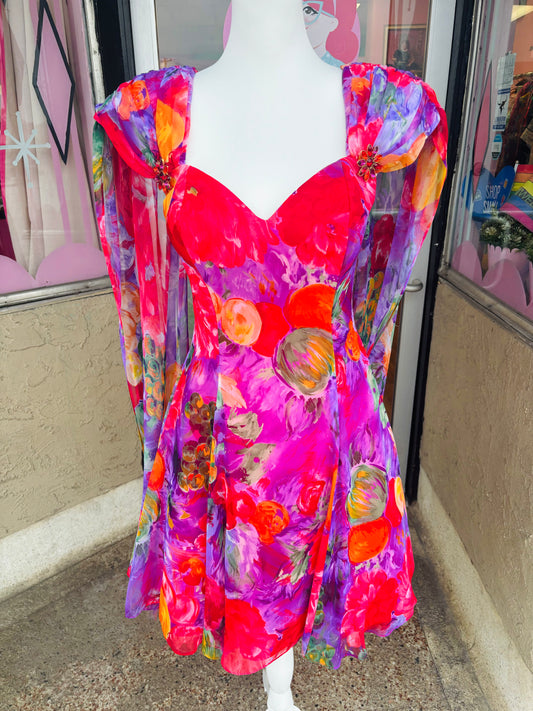 1990's Colorful Designer Tadashi Shoji Dress