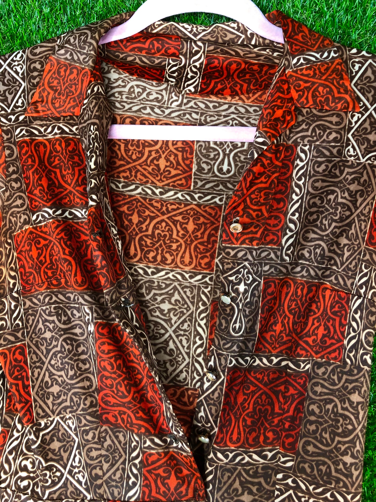 1960's Red-Brown Dress With Unique Print