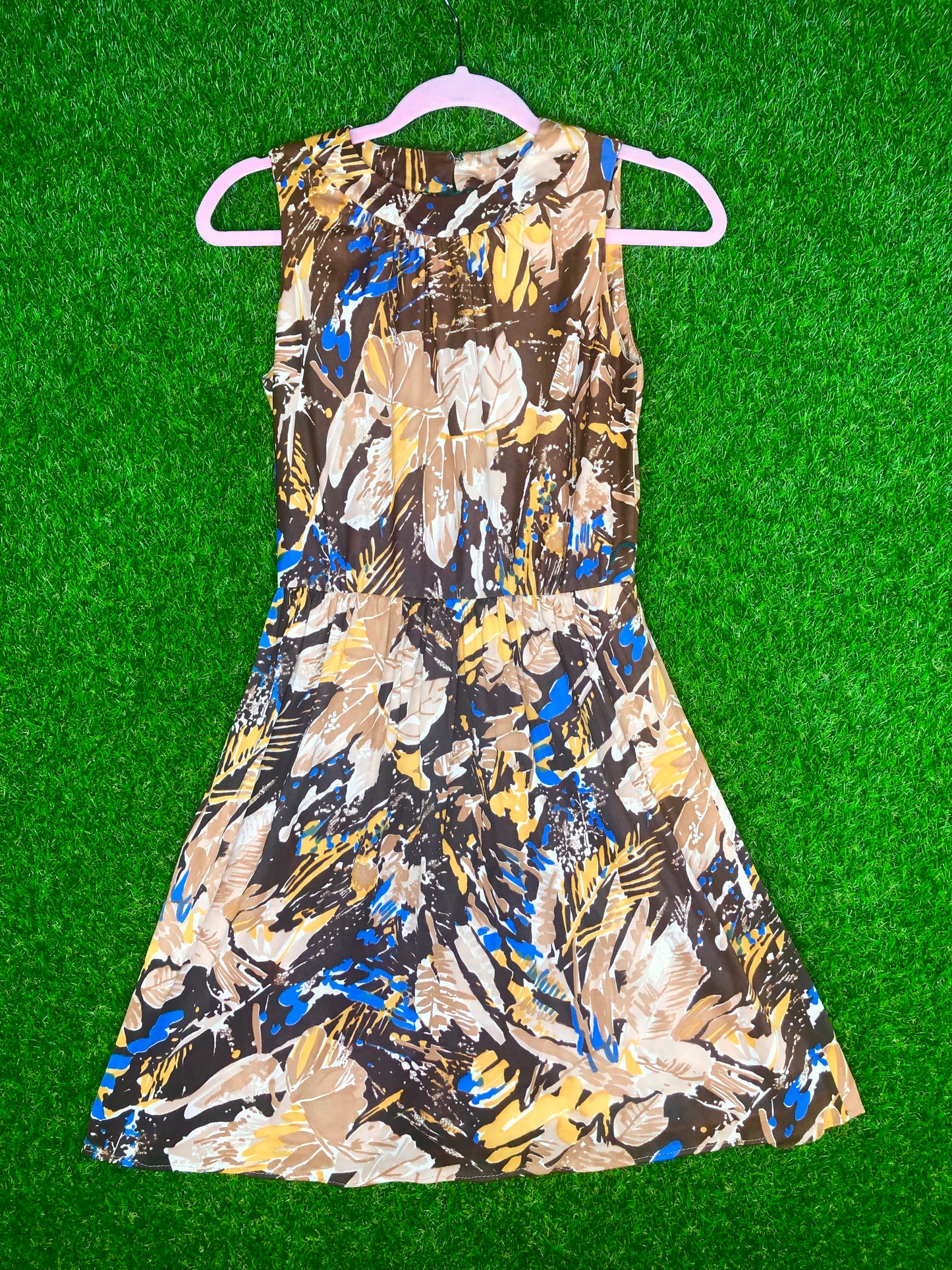 1960's Abstract Leaf Print Dress