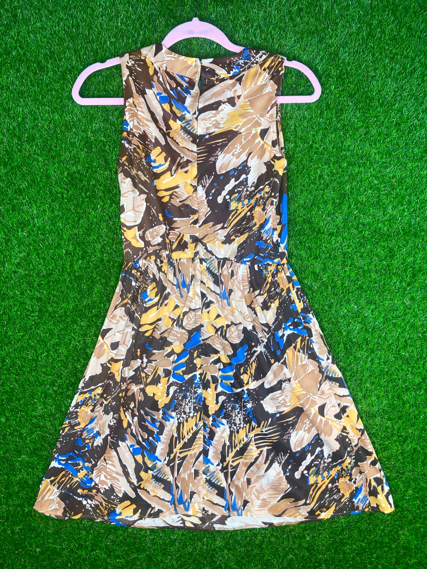 1960's Abstract Leaf Print Dress