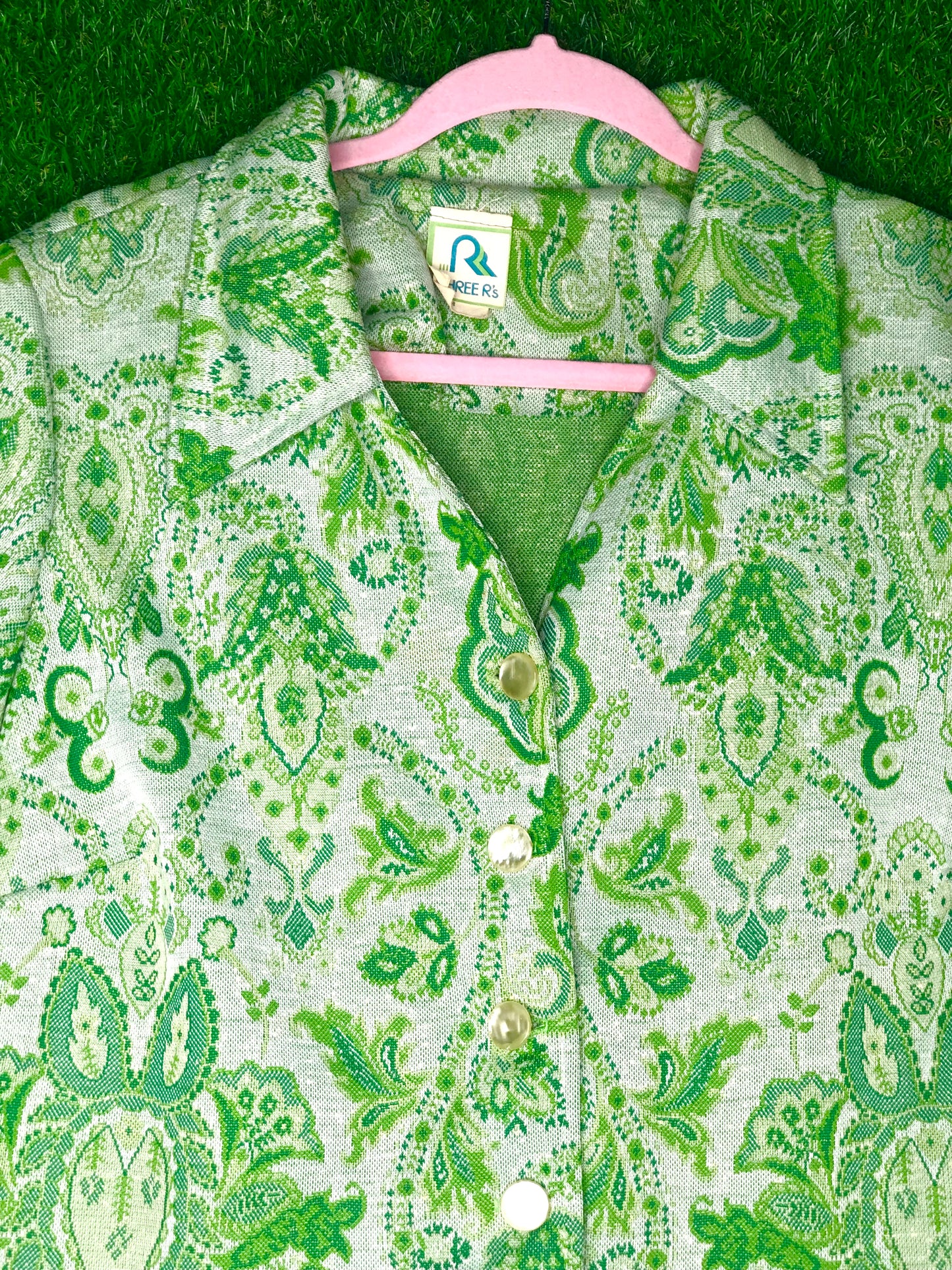 1970's Volup Green Paisley Dress