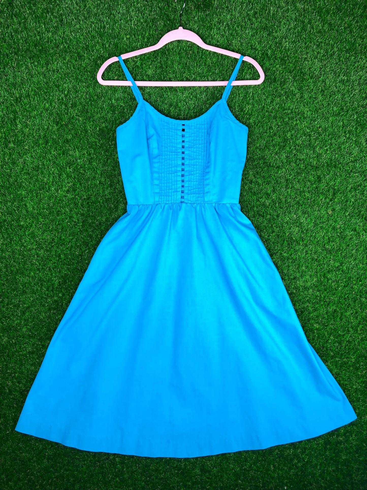 1980's Lanz Brand Teal Blue Cotton Dress