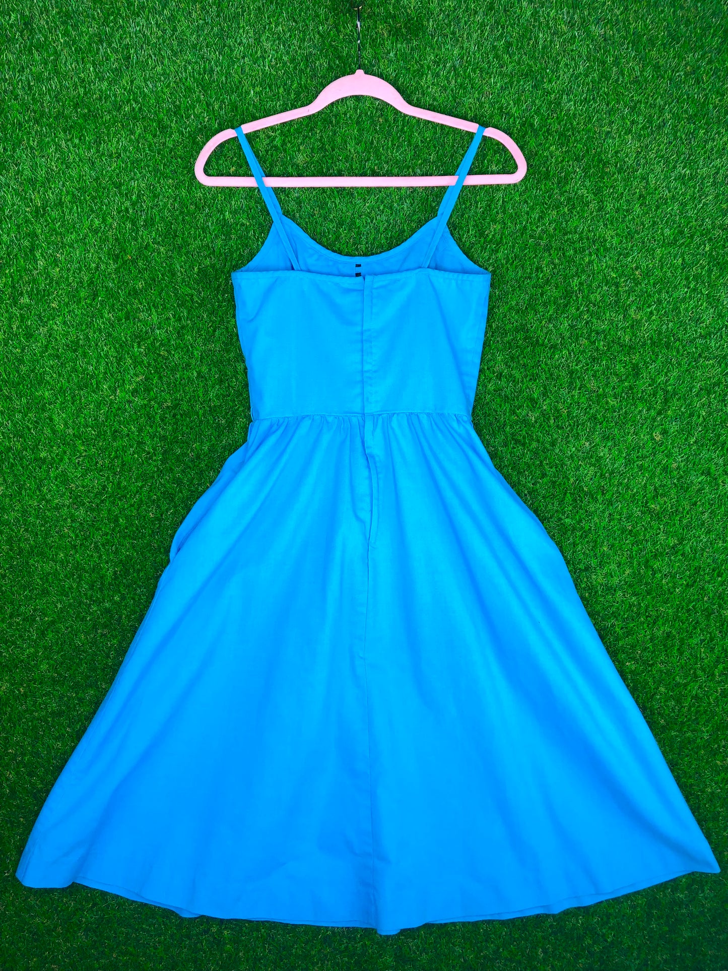 1980's Lanz Brand Teal Blue Cotton Dress