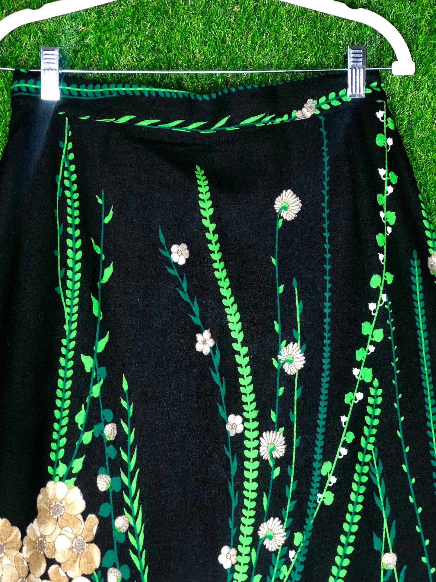 1970's Romantic Black Floral Maxi Skirt