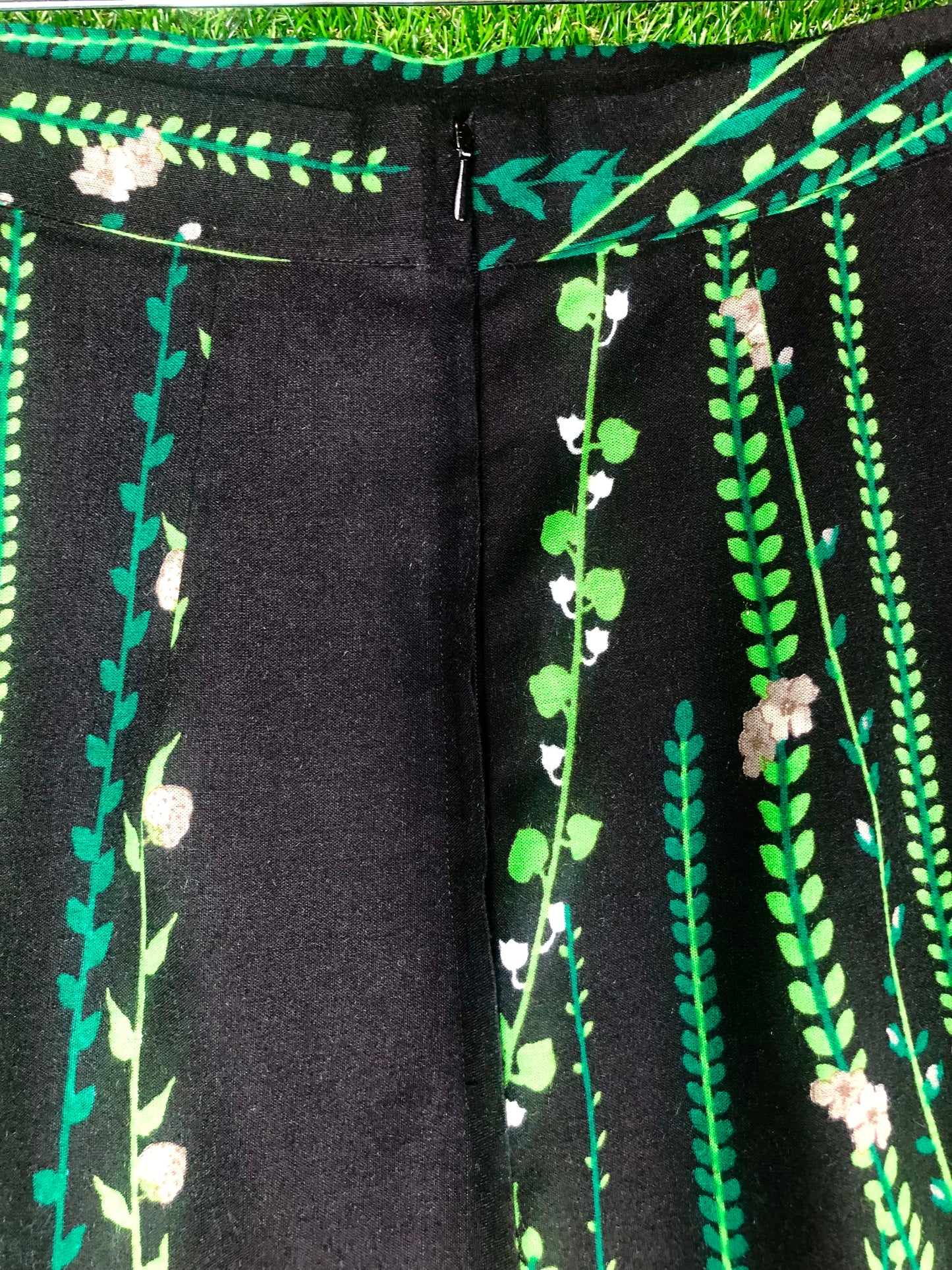 1970's Romantic Black Floral Maxi Skirt