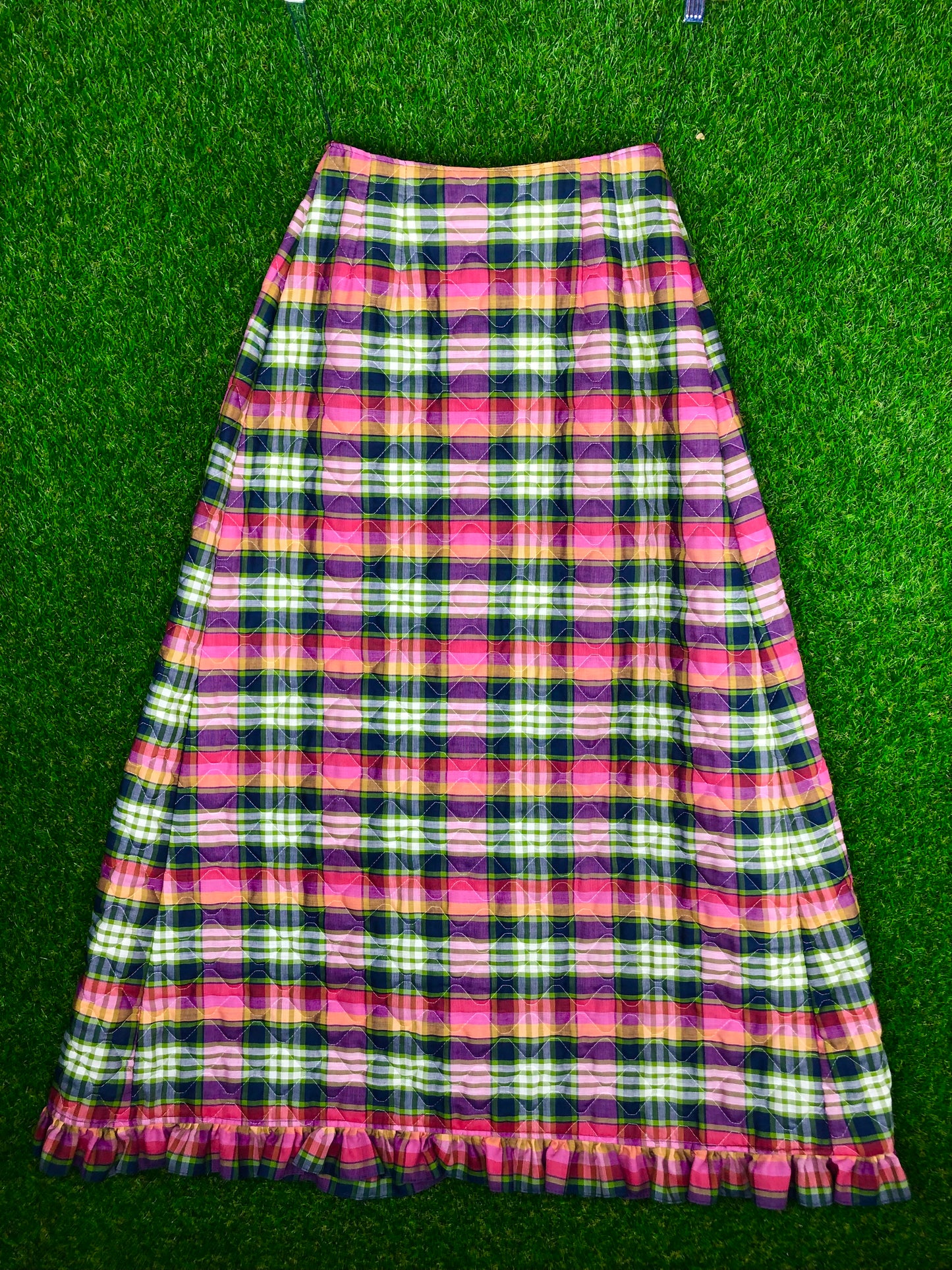 1970's Plaid Quilted Maxi Wrap Skirt