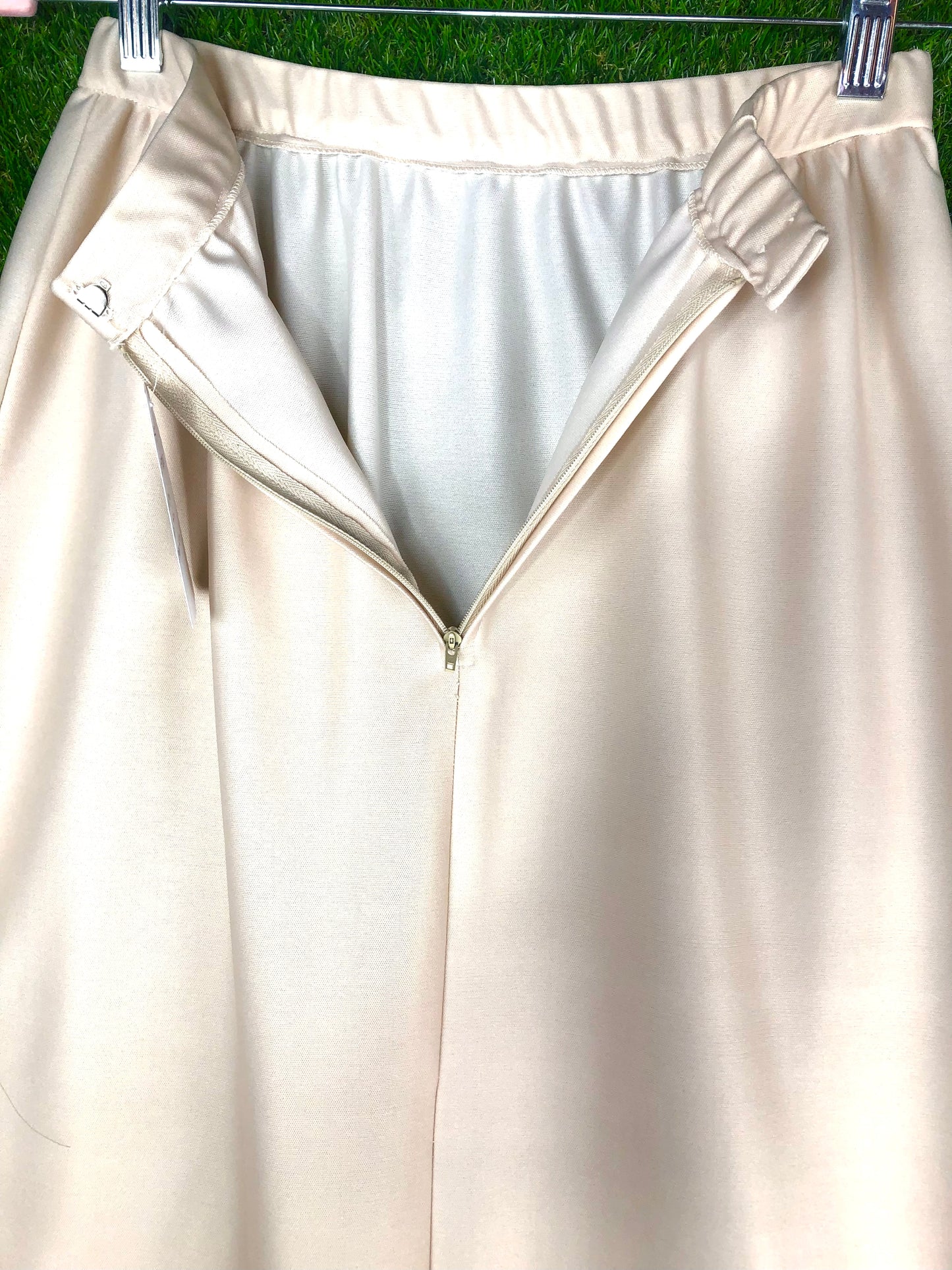 1970's Classic Cream and Black Maxi Skirt With Floral Accents