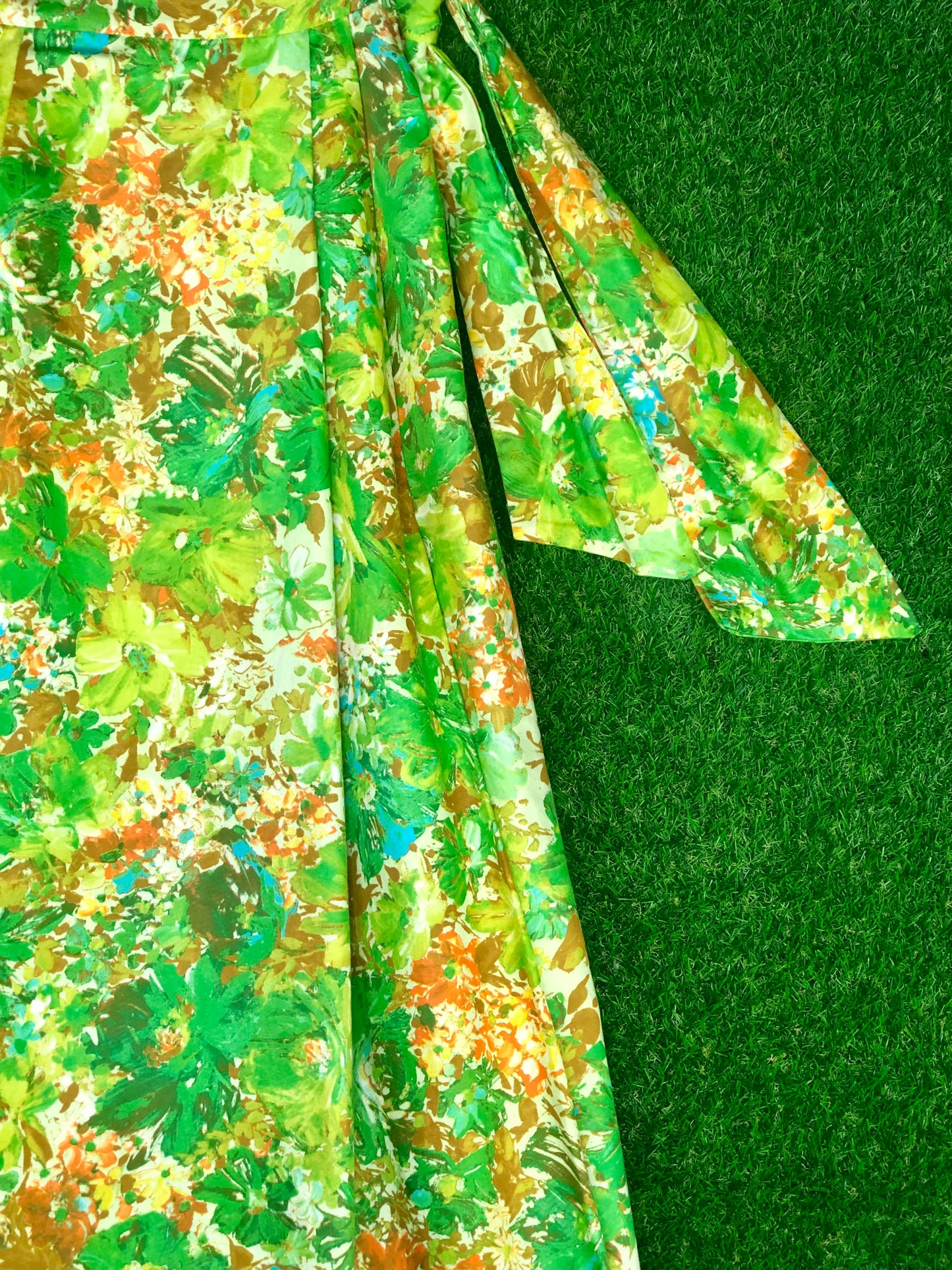 1970's Green Floral Maxi Skirt Wrap