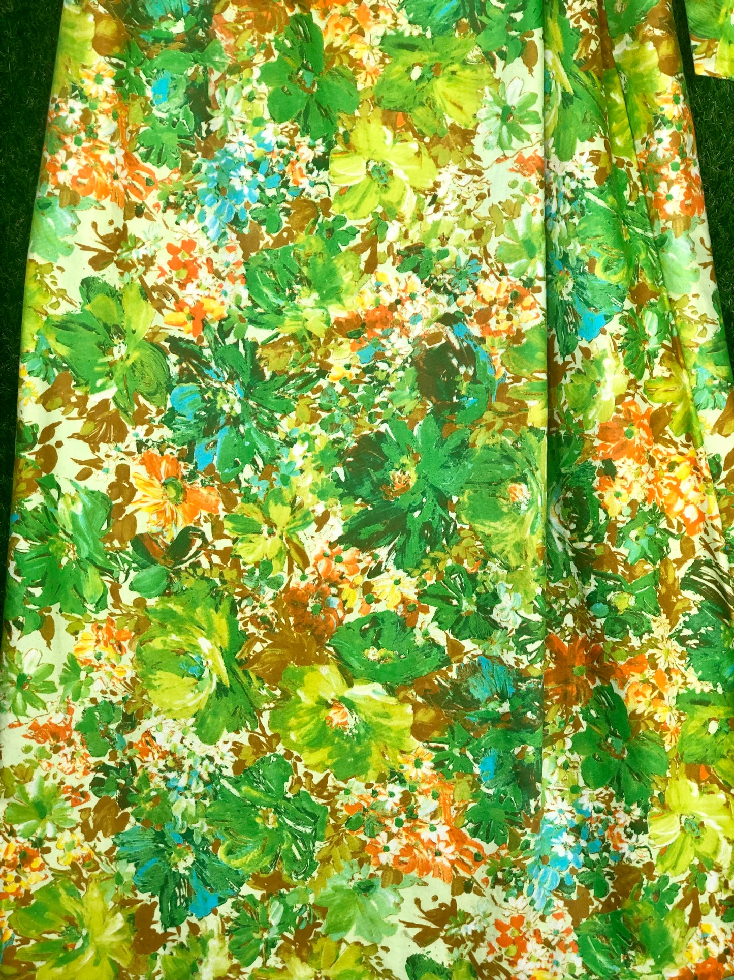 1970's Green Floral Maxi Skirt Wrap