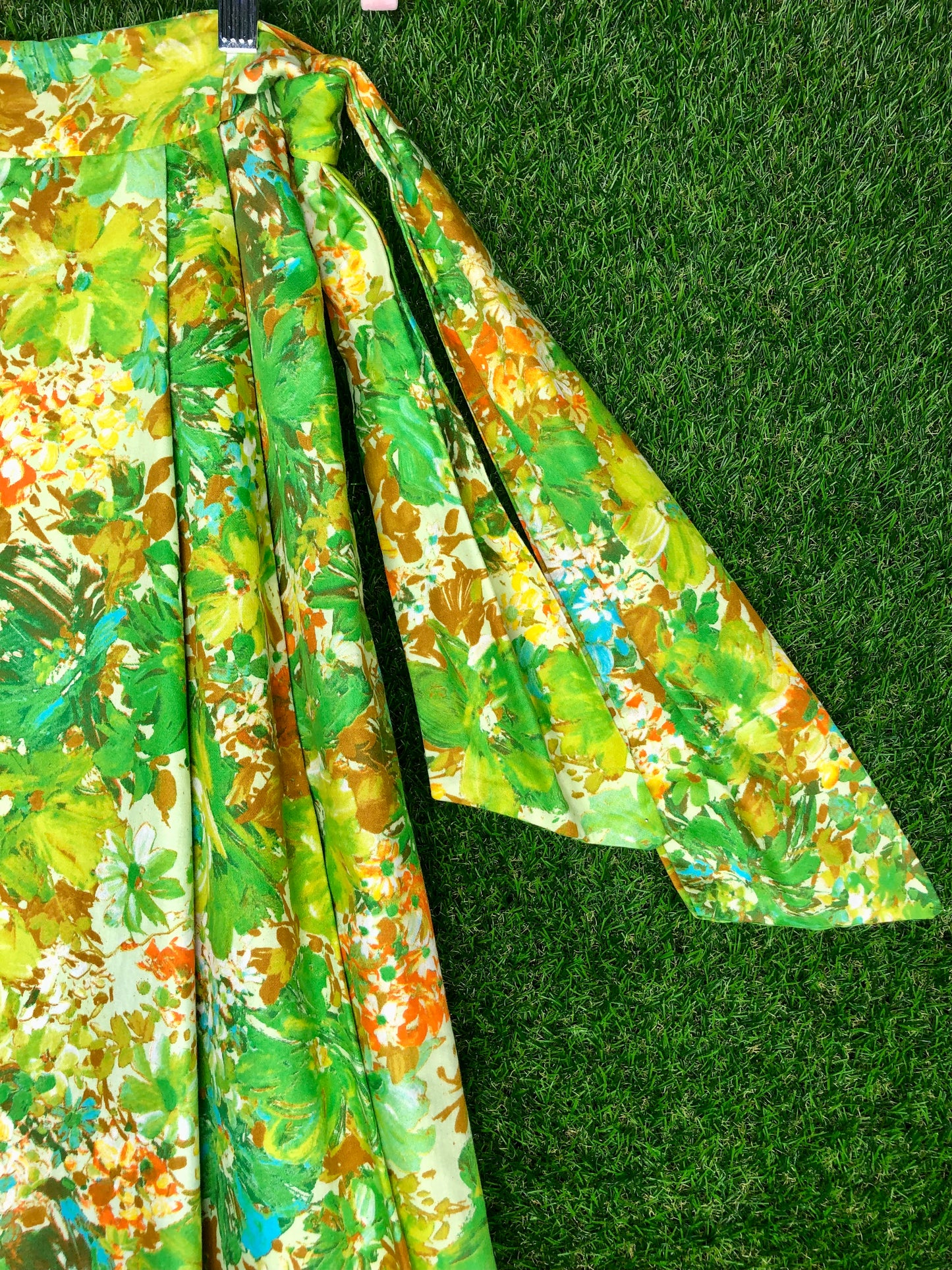 1970's Green Floral Maxi Skirt Wrap