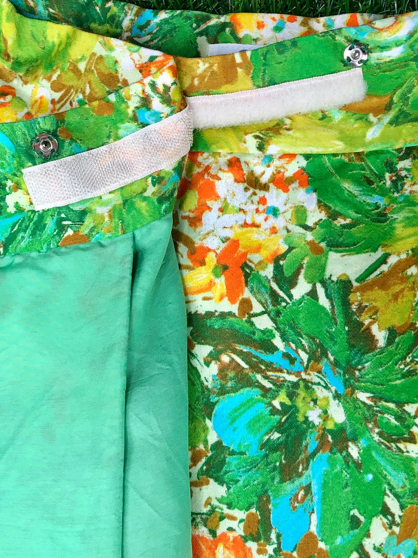 1970's Green Floral Maxi Skirt Wrap