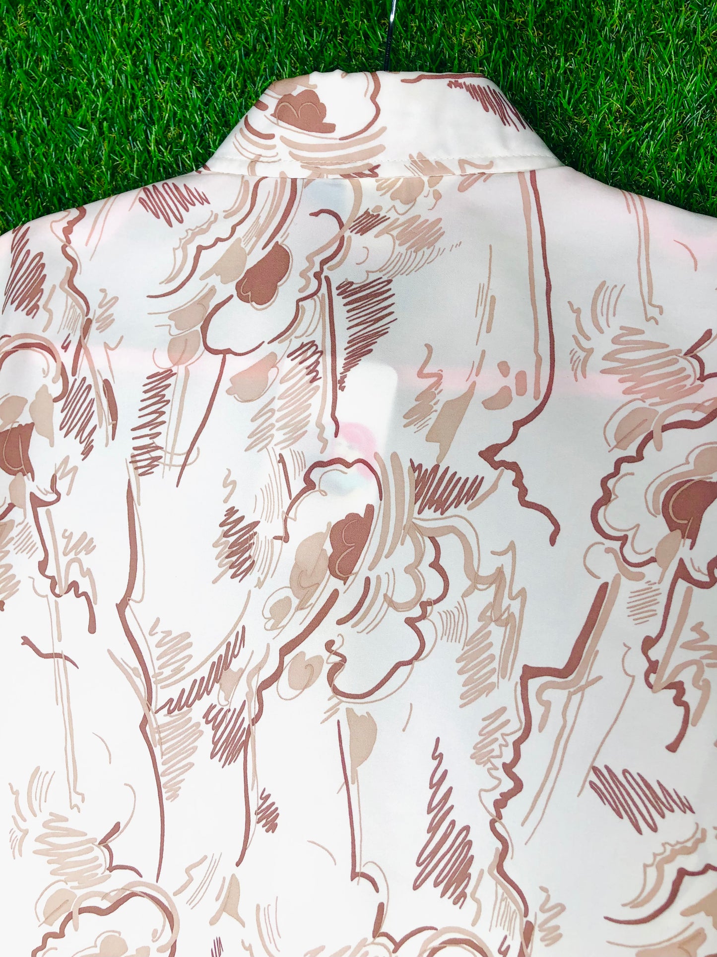 1970's Brown and Cream Abstract Cloud Print Top