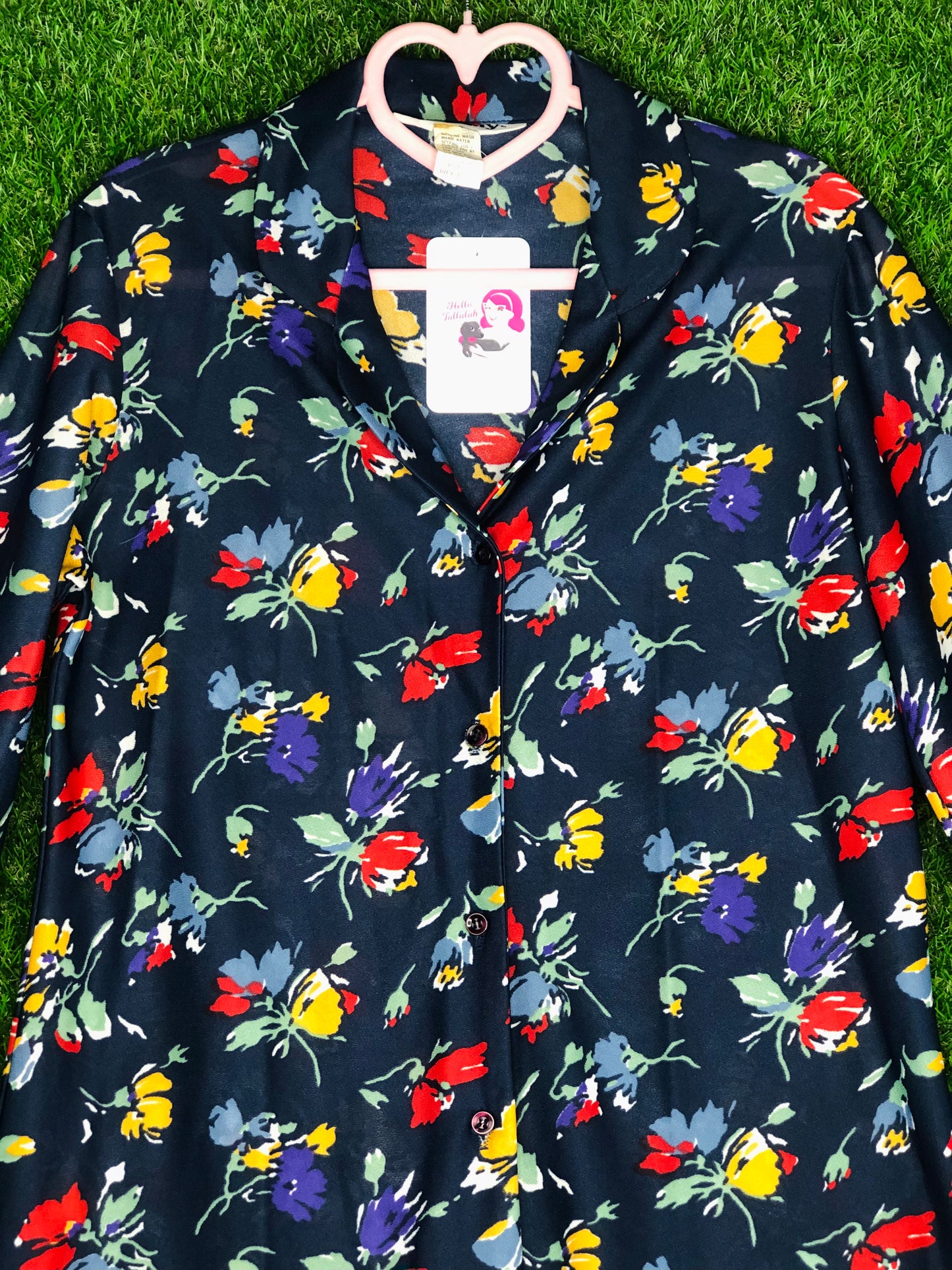 1970's Colorful Floral Navy Top
