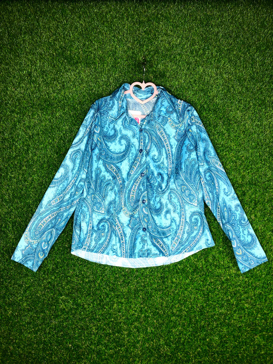 1970's Blue Paisley Print Top