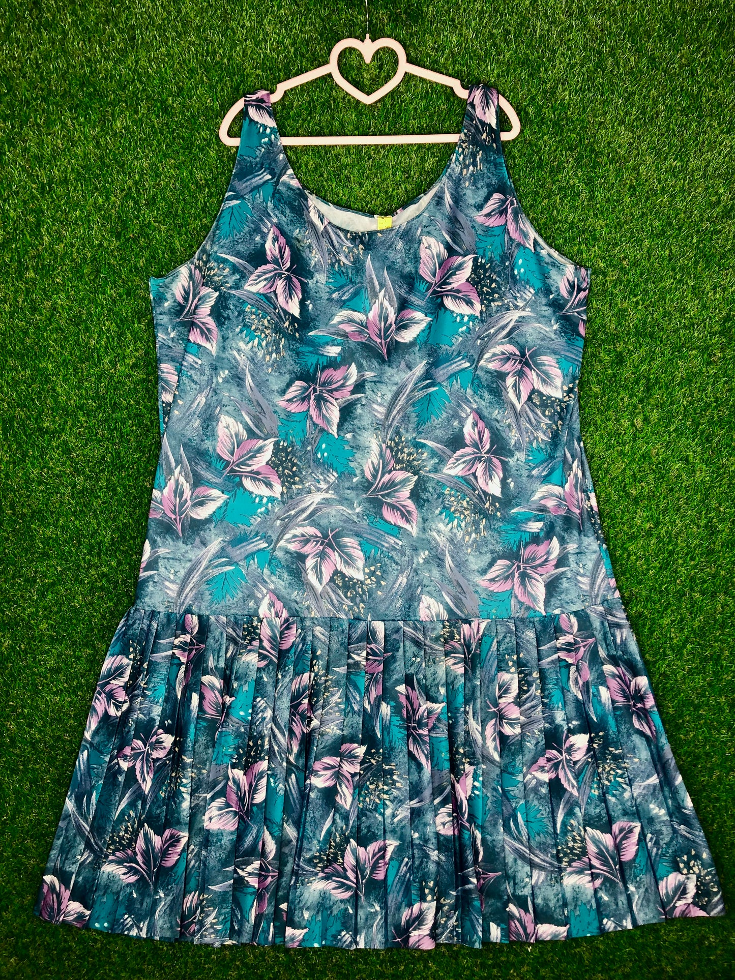1980's Tropical Aqua Print Volup Drop-Waist Dress