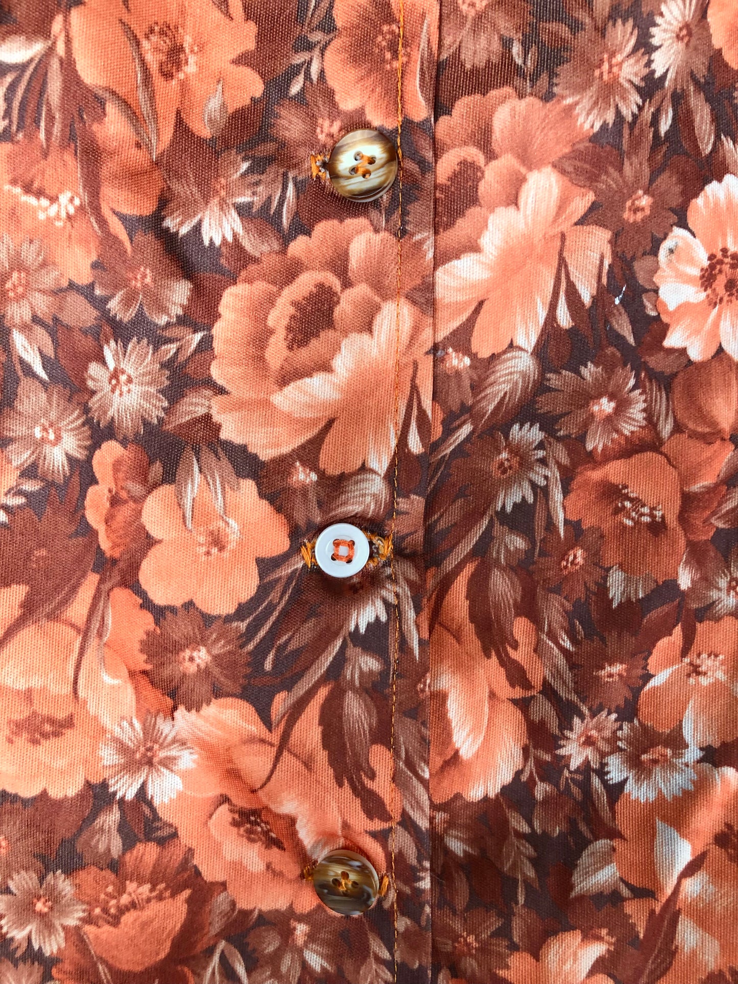1970's Orange Autumn Floral Button-Up Top