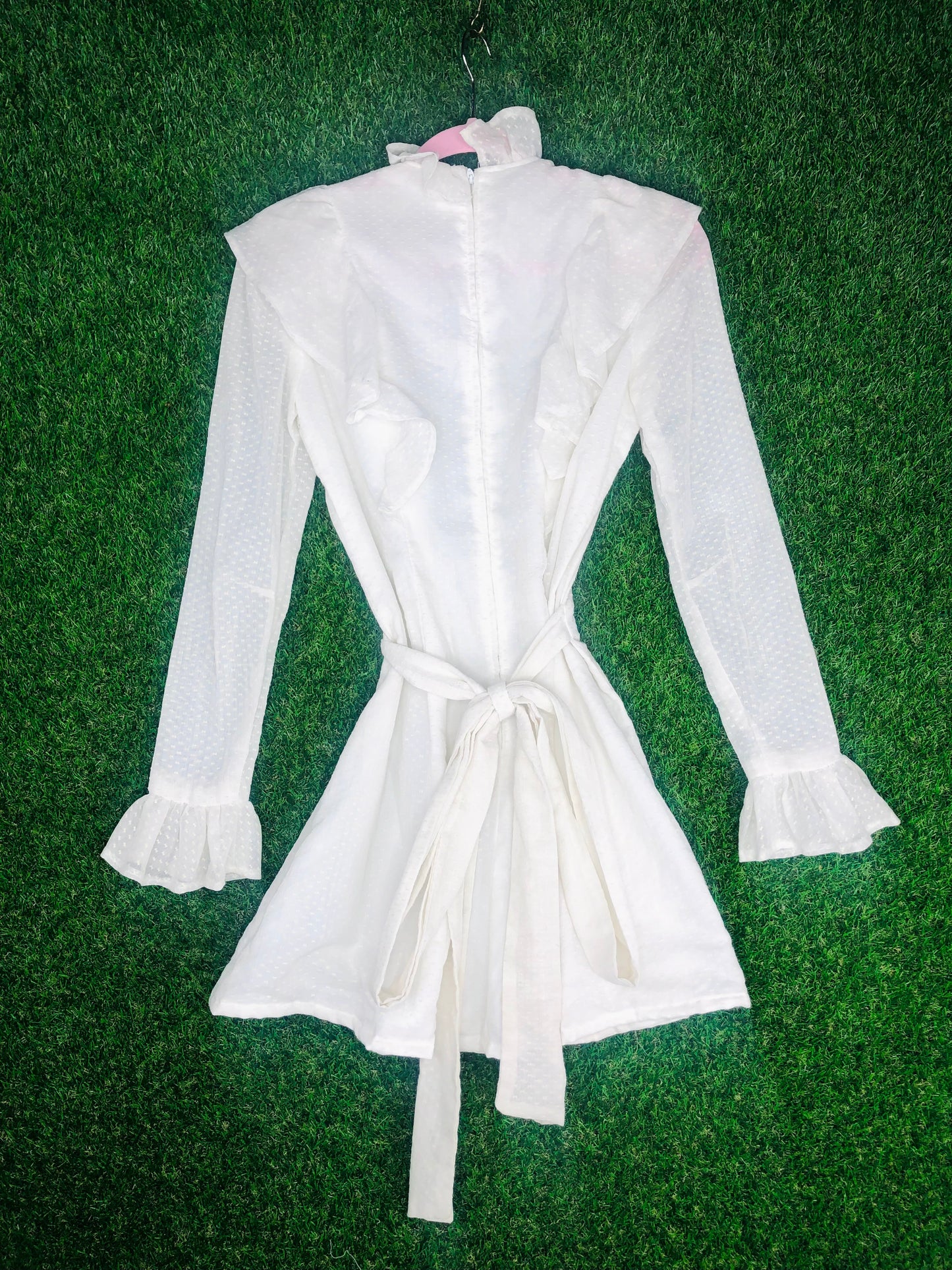 1970's White Ruffle Babydoll Mini Dress