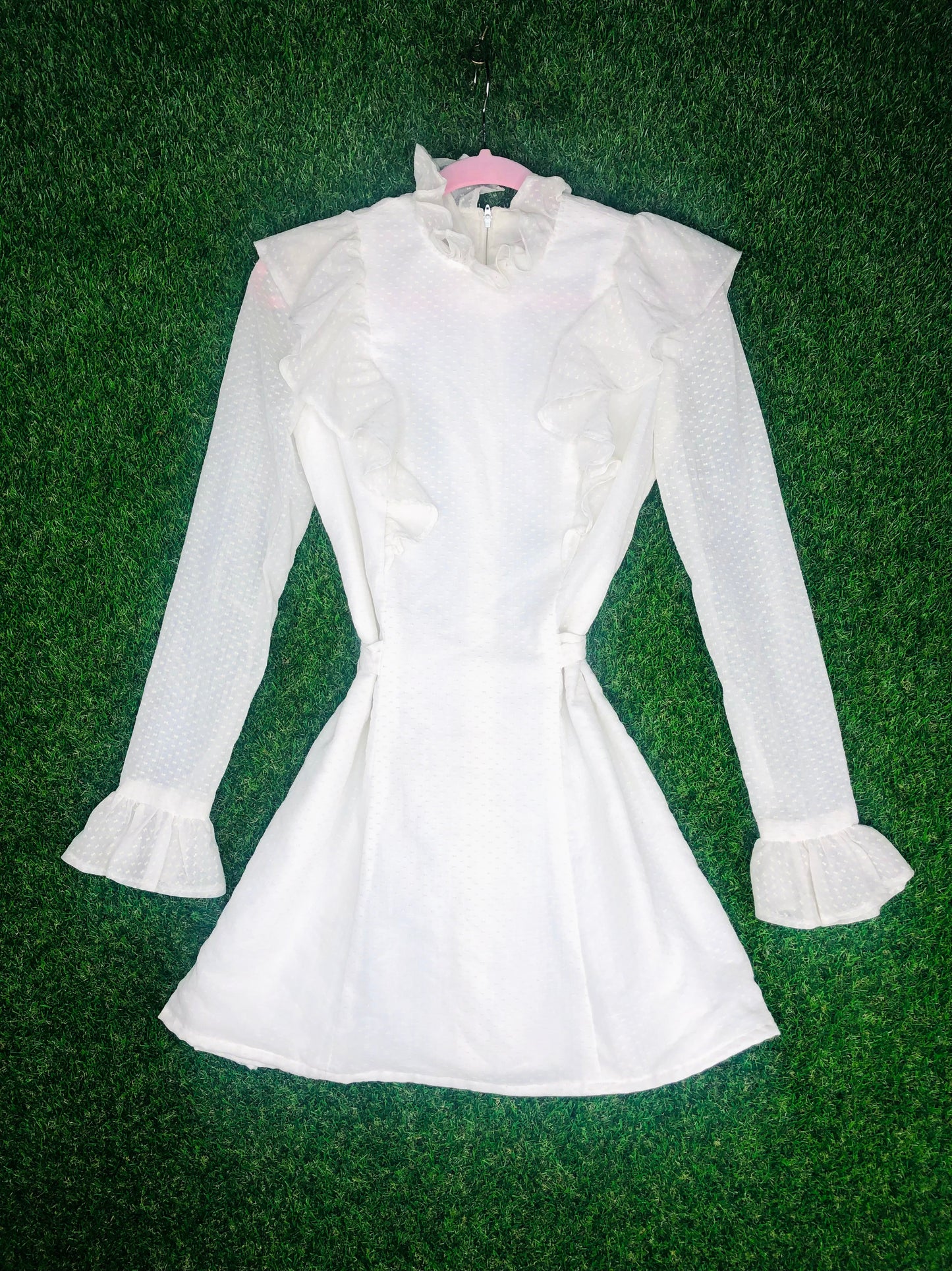 1970's White Ruffle Babydoll Mini Dress
