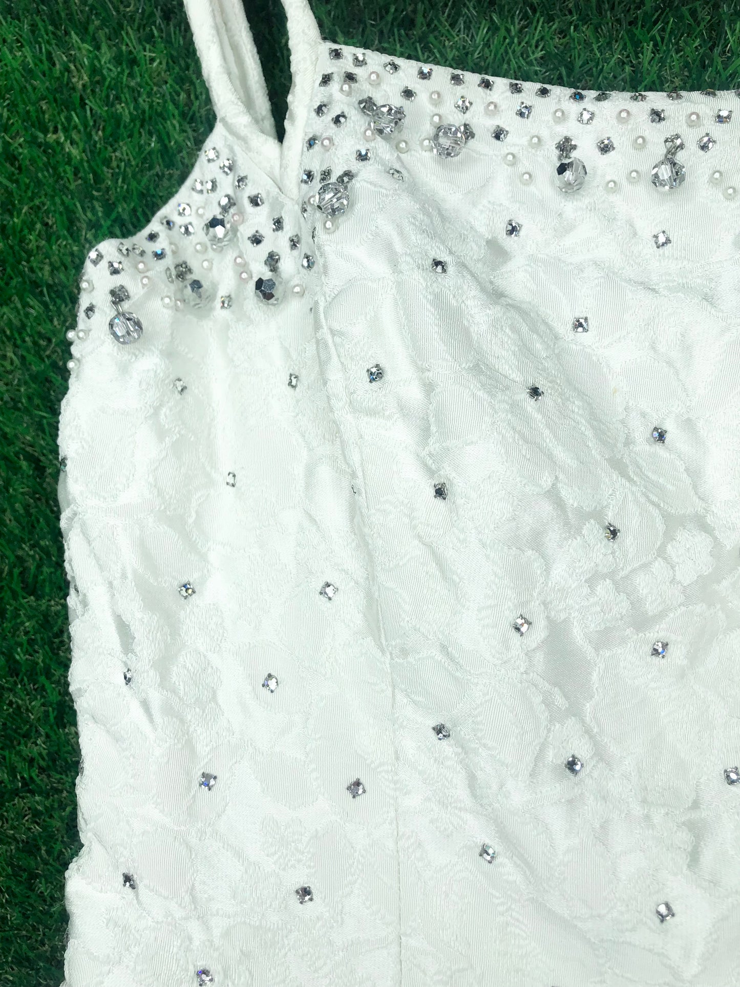 1950's Grace Kelly-Worthy White Rhinestone Wedding Day Party Dress