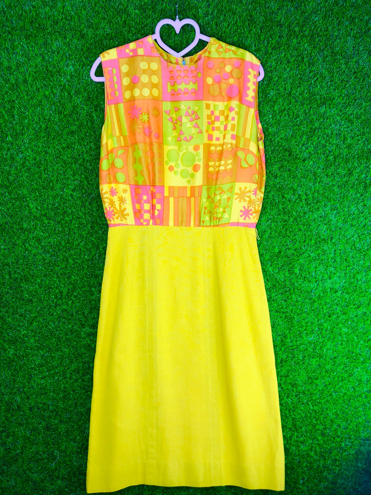 1960's Sunshine Yellow Mod Print Two-Piece Wiggle Dress and Jacket