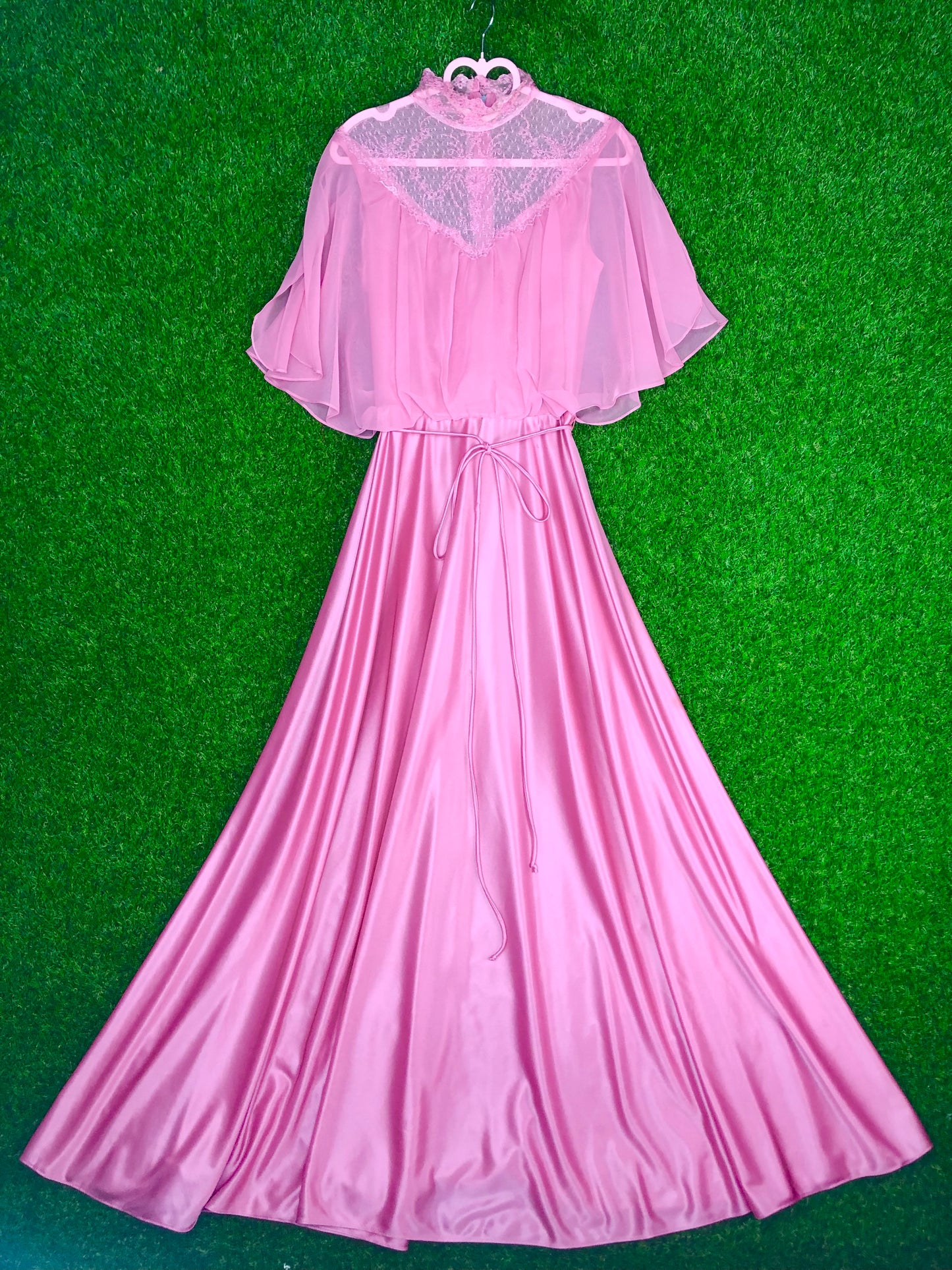 1970's Soft Pink Maxi Dress with Lace Details