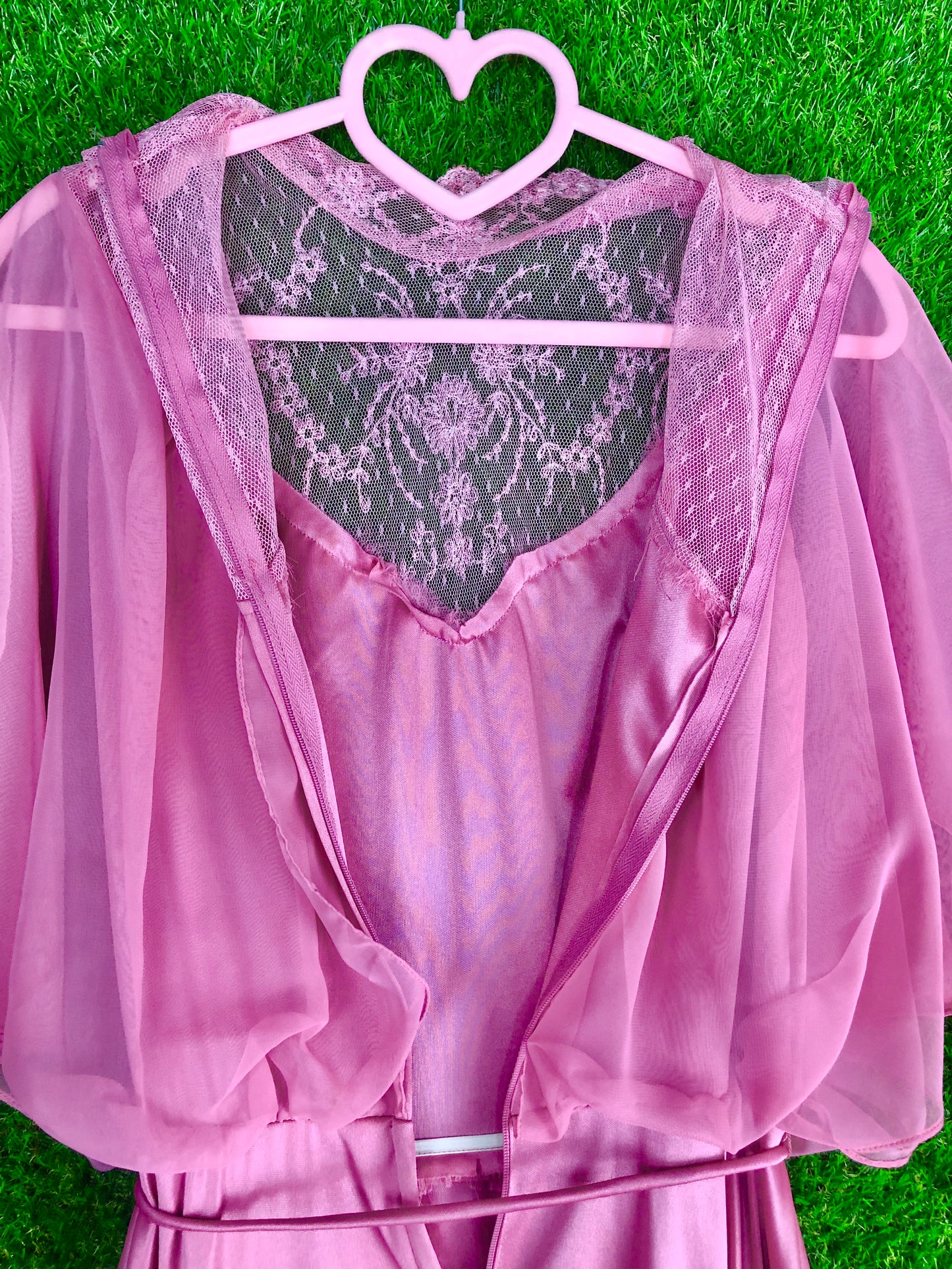 1970's Soft Pink Maxi Dress with Lace Details
