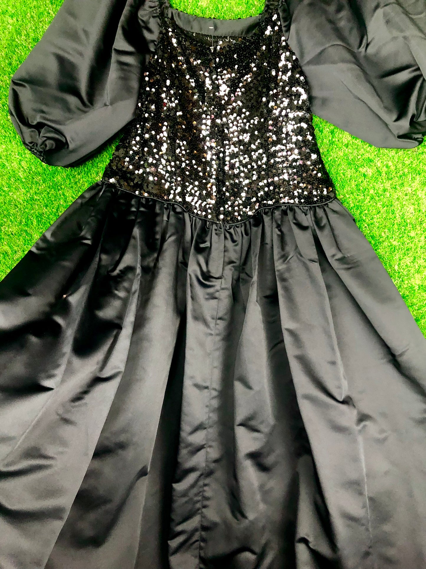 1980's Glamorous Black Sequined Villain Volup Ballgown