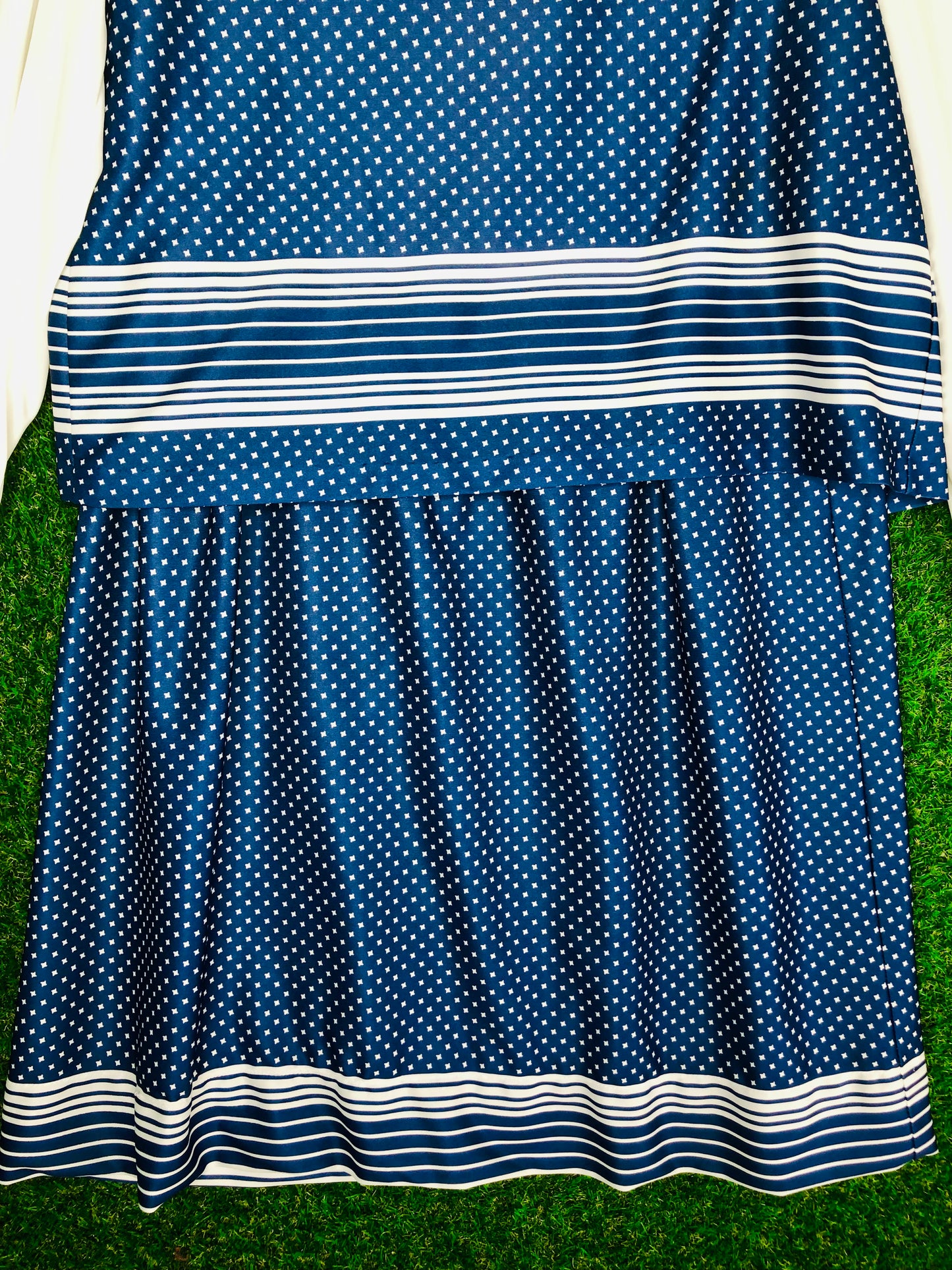 1970's Blue and White Volup Dress With Matching Vest