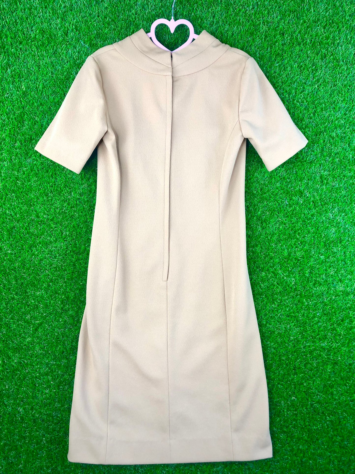 1960's Beige Office Dress With Unique Collar