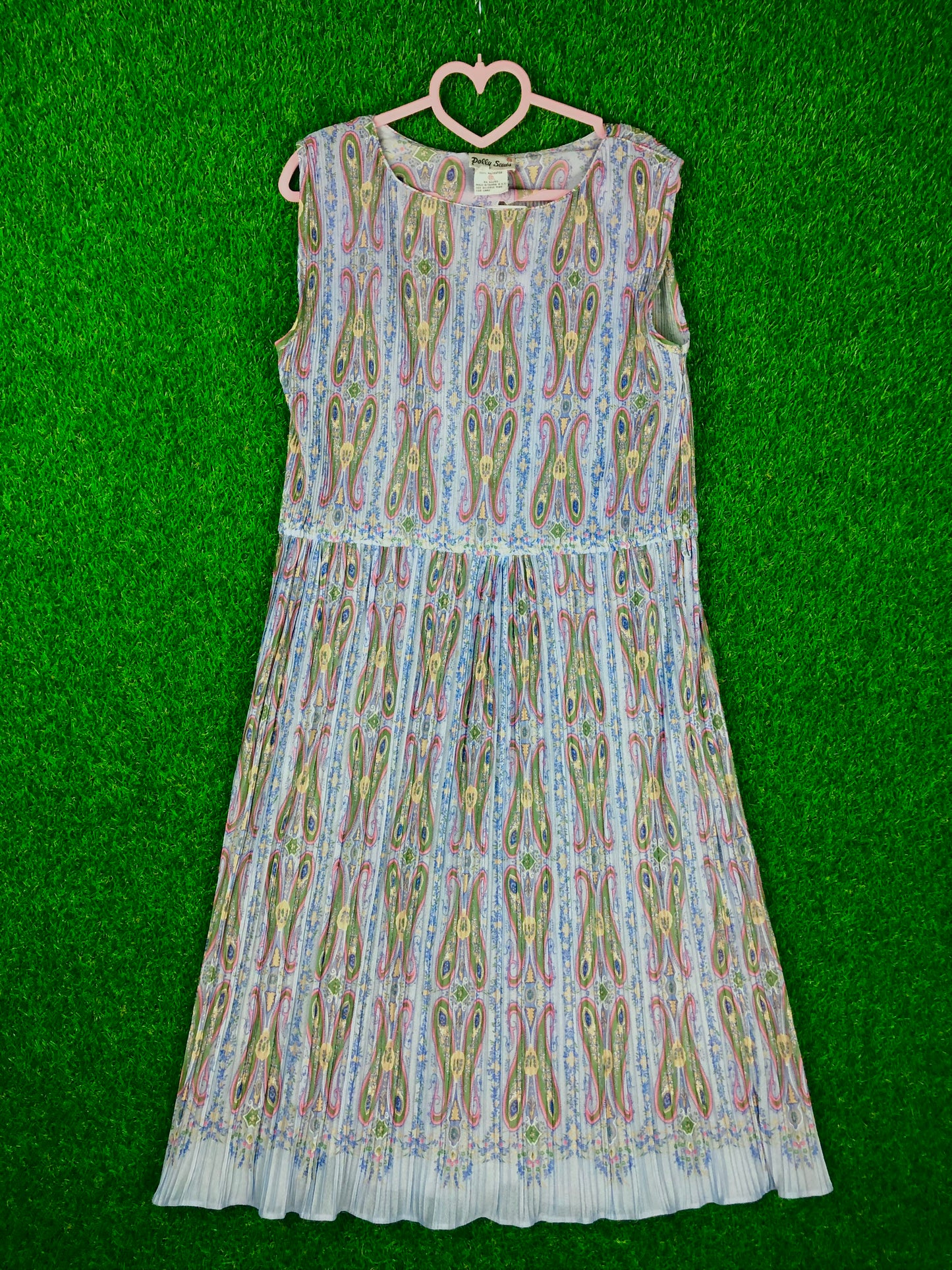 1970's Volup Floral "Butterfly" Print Blue Dress
