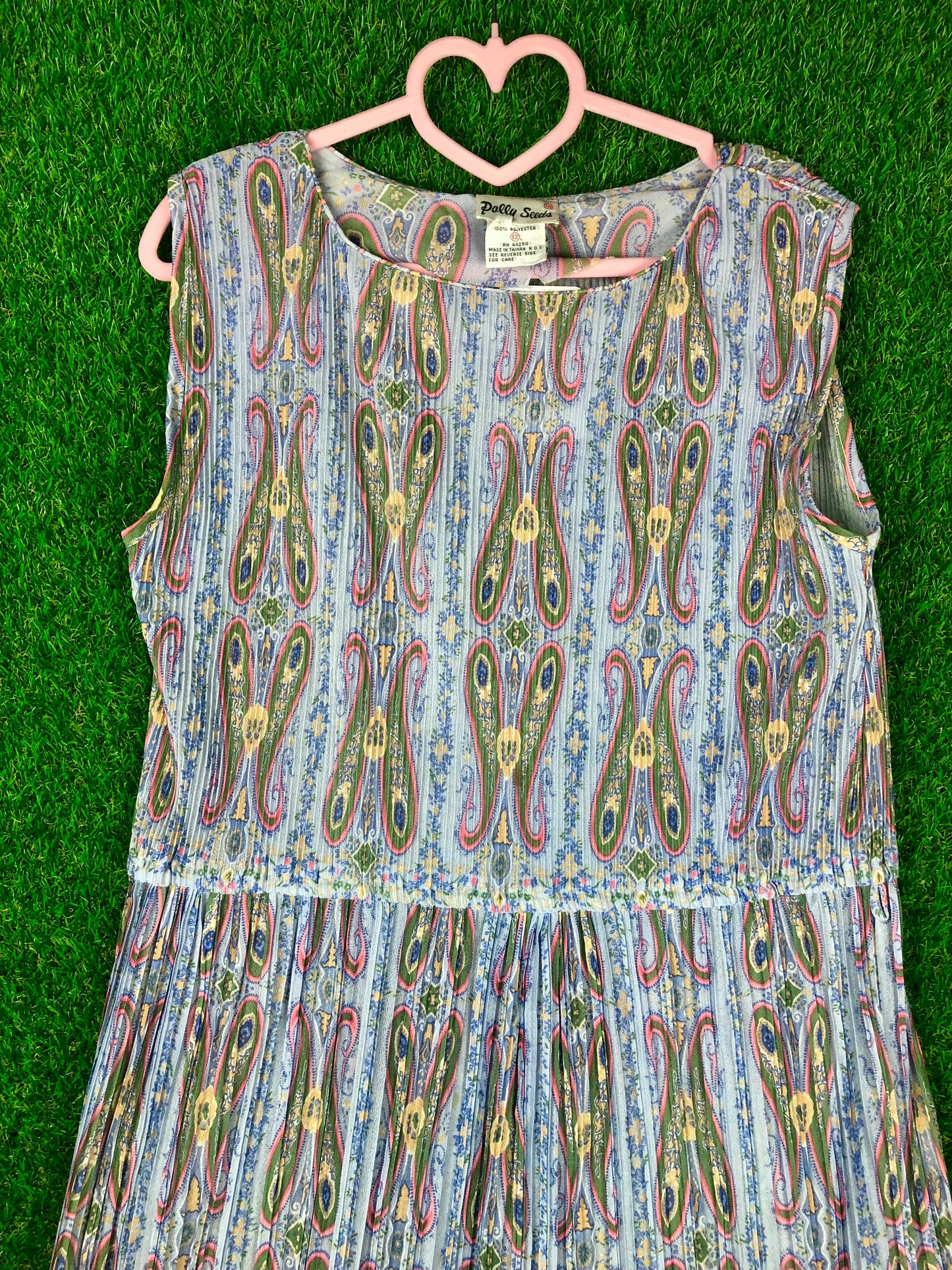1970's Volup Floral "Butterfly" Print Blue Dress