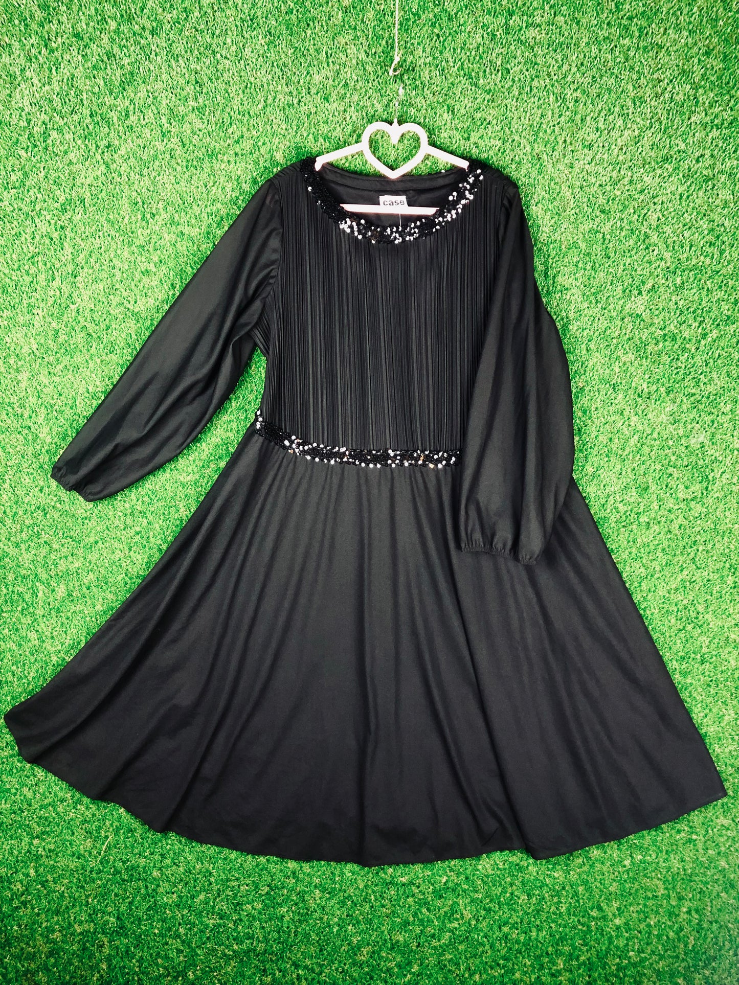 1980's Glamorous Pitch Black Volup Dress With Sequin Details