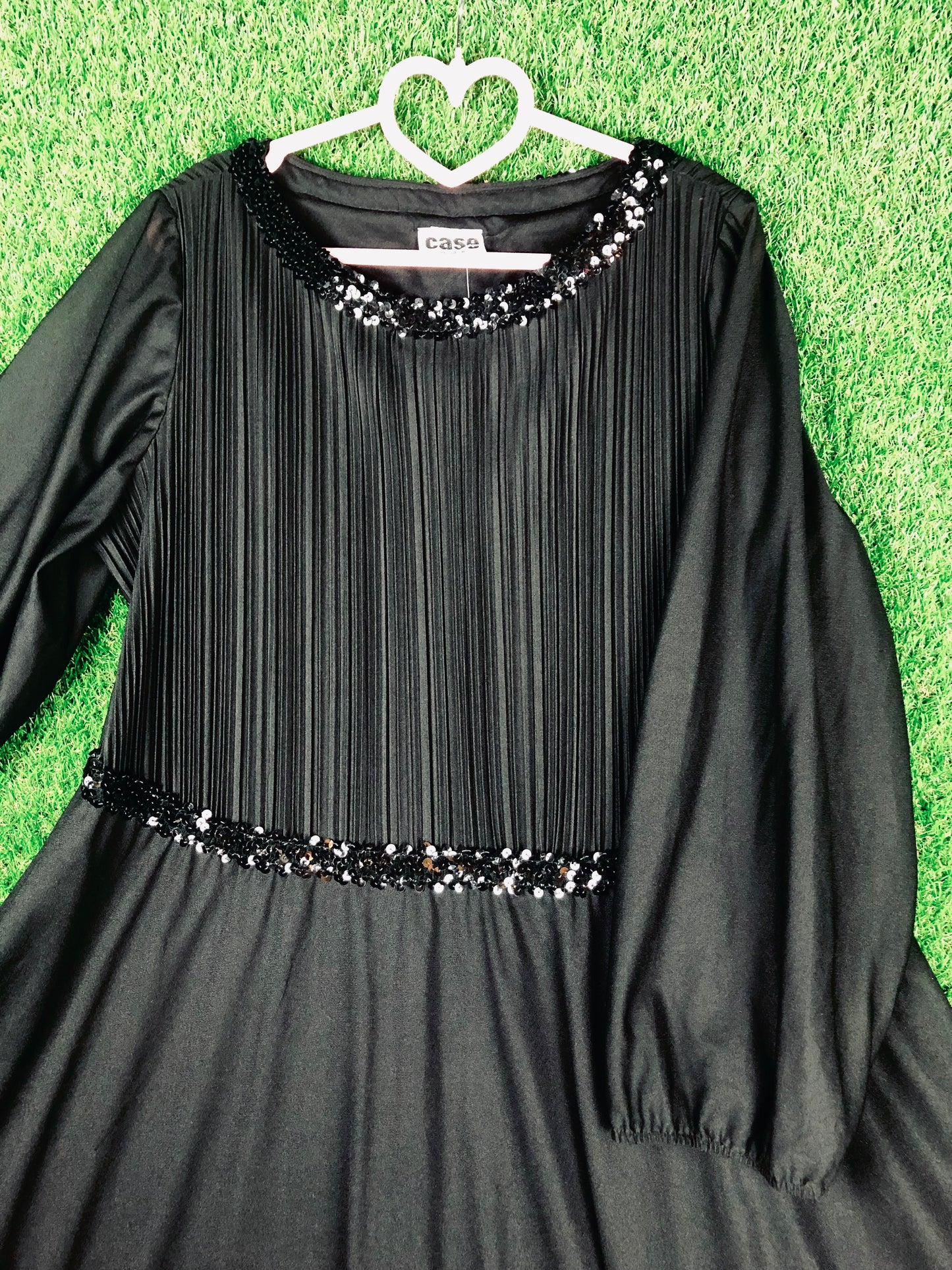 1980's Glamorous Pitch Black Volup Dress With Sequin Details