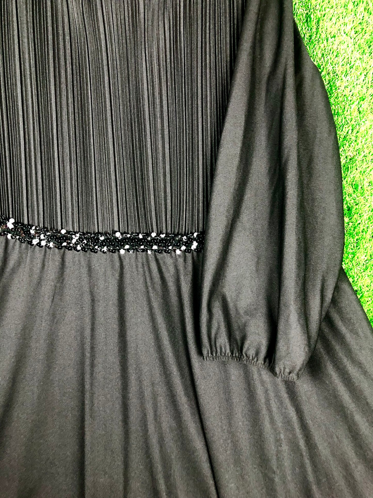 1980's Glamorous Pitch Black Volup Dress With Sequin Details