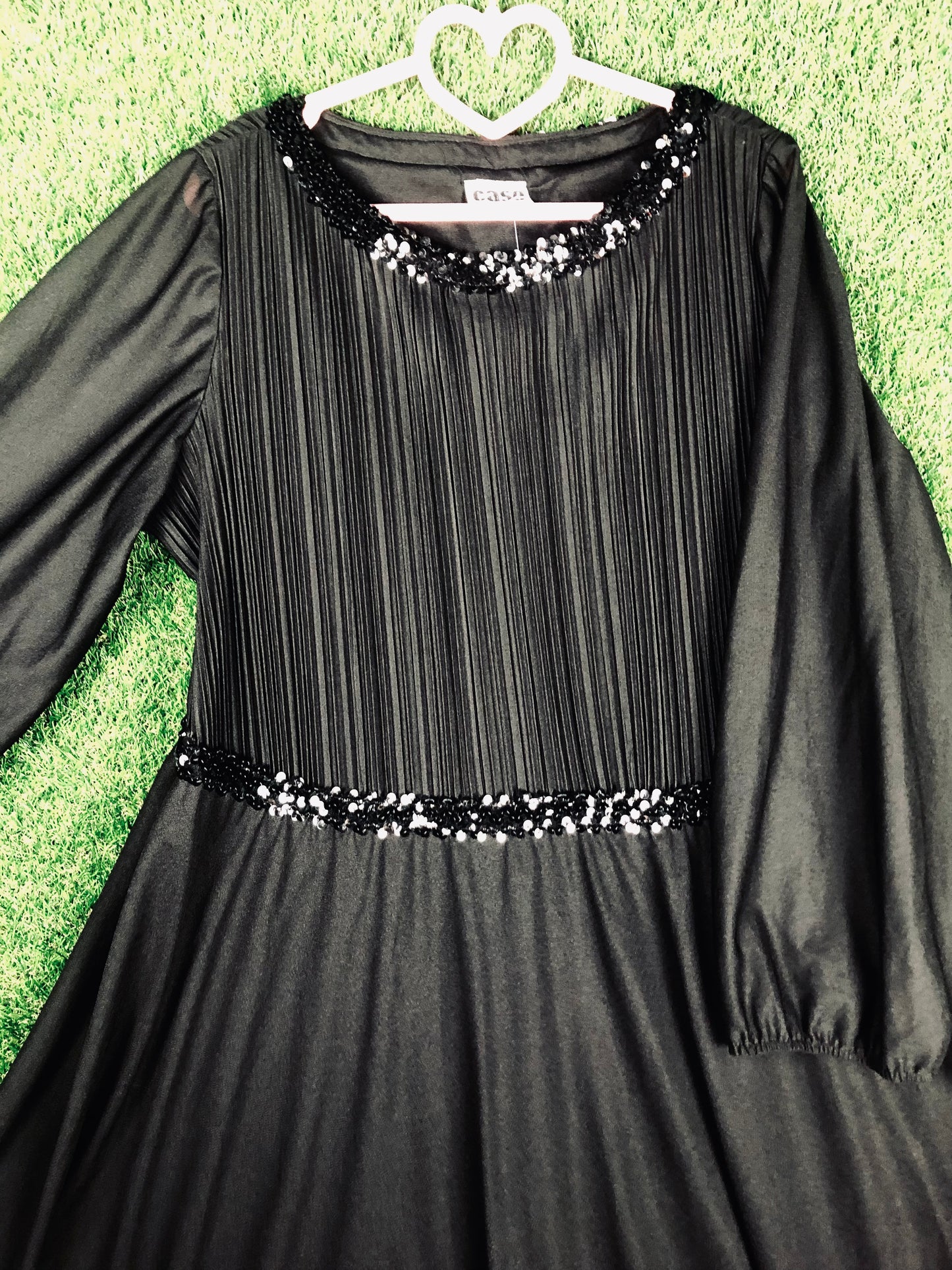 1980's Glamorous Pitch Black Volup Dress With Sequin Details