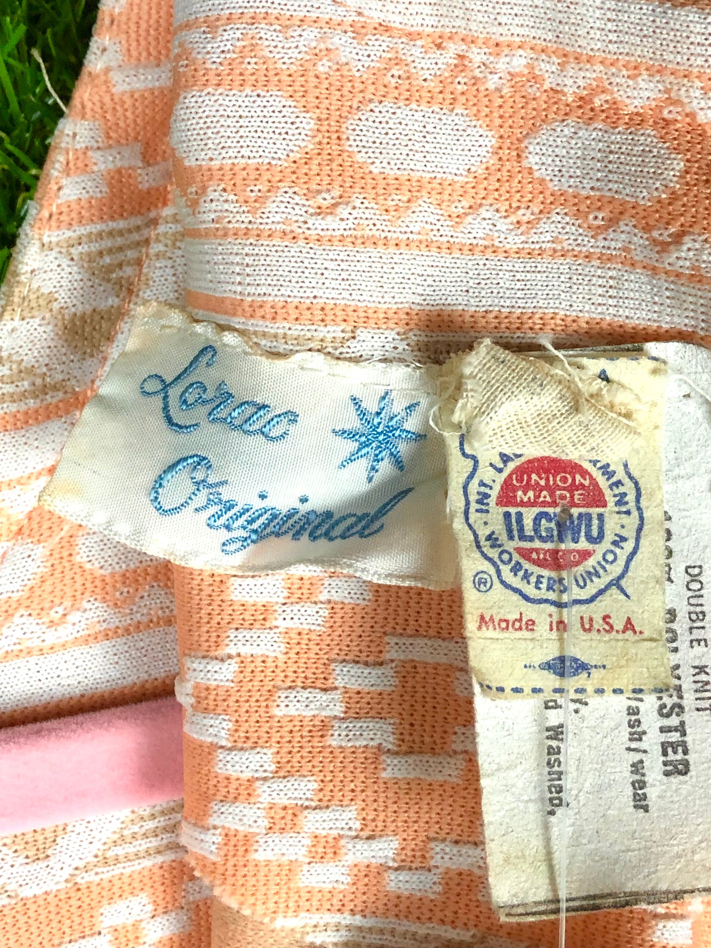 1970's Creamsicle Orange and White Southwest-Print Dress and Jacket Set